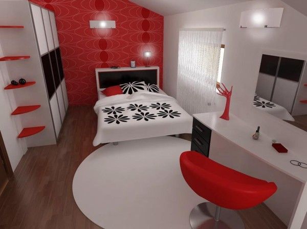 красно белая спальня